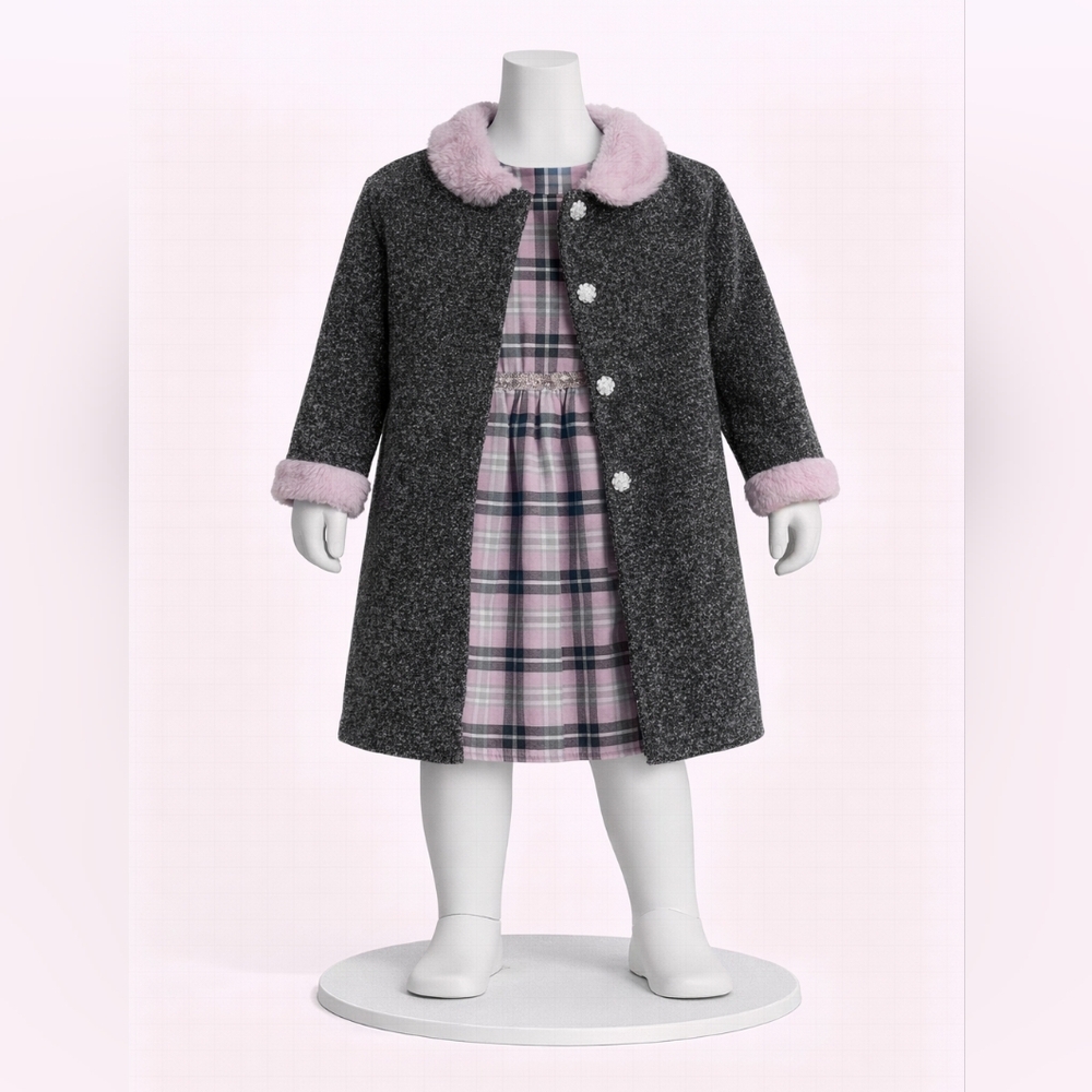 Youngland Black and Pink Pea Coat with Faux Fur